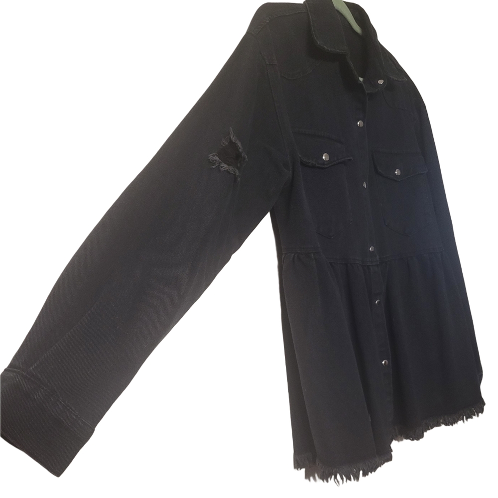 Chic Black Button-Up Denim Jacket Size Xl - image 2